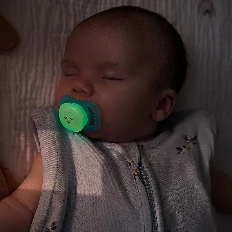 2 бр. светещи в тъмното ортодонтични залъгалки за новородени Philips AVENT SCF075/08 Ultra Start Night 0-2м, в синьо и зелено с декор Sleep, в кутия за стерилизиране