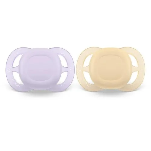 Комплект от 2 бр. ортодонтични залъгалки за новородени Philips AVENT SCF075/01 Ultra Start 0-2м, в оранжево и лилаво, в кутия за стерилизиране