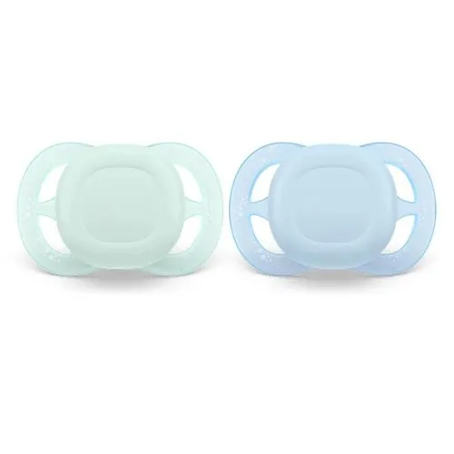 Комплект от 2 бр. ортодонтични залъгалки за новородени Philips AVENT SCF075/02 Ultra Start 0-2м, в синьо и зелено, в кутия за стерилизиране