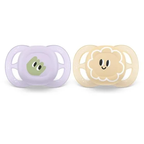  Комплект от 2 бр. ортодонтични залъгалки за новородени Philips AVENT SCF075/03 Ultra Start 0-2м, в оранжево и лилаво със забавен дизайн очички, в кутия за стерилизиране