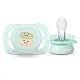 Комплект от 2 бр. ортодонтични залъгалки за новородени Philips AVENT SCF075/04 Ultra Start 0-2м, в синьо и зелено със забавен декор, в кутия за стерилизиране