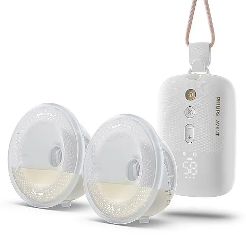 Двойна електрическа помпа Philips AVENT Hands-free SCF532/11 тип “свободни ръце”, която дискретно се побира в сутиена, задвижващ мотор с акумулаторна батерия