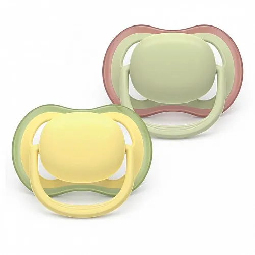 2 броя ортодонтски силиконови залъгалки Philips AVENT SCF349/50 Ultra Air, 18м+, унисекс, в кутия за стерилизиране