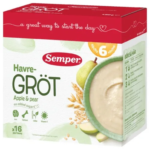 Semper Овесена каша ябълка и круша 6м. 480г