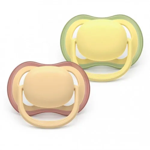 2 броя ортодонтски силиконови залъгалки Philips AVENT SCF087/07 Ultra Air Colors of Nature, 0-6м, пастелни едноцветни, в кутия за стерилизиране