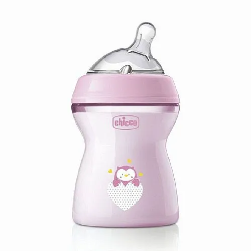 Chicco Шише Natural Feeling 250 мл със силиконов биберон 2 капки 2м+ - момиче