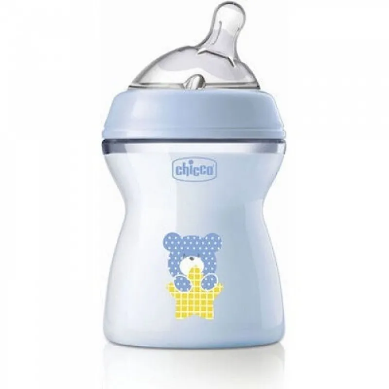 Chicco Шише Natural Feeling 250 мл със силиконов биберон 2 капки 2м+ - момче