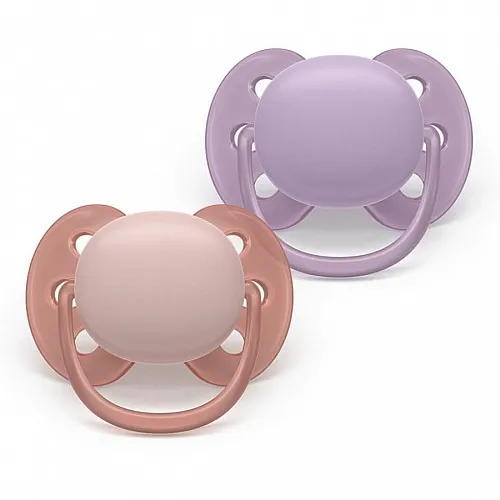 Комплект от 2 броя ортодонтични силиконови залъгалки Philips AVENT Ultra Soft SCF091/43, в кутия за стерилизиране, plant-based