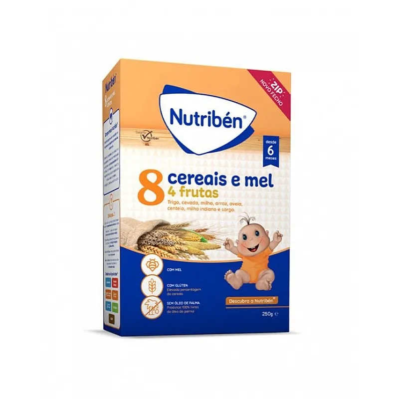 Nutriben Безмлечна каша с 8 зърнени култури, мед и 4 плода 6м., 250г