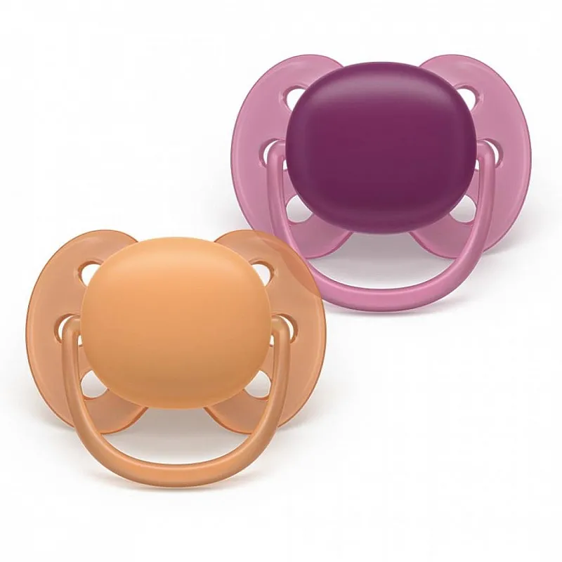 Комплект от 2 броя ортодонтични силиконови залъгалки Philips AVENT Ultra Soft SCF093/03, в кутия за стерилизиране, plant-based