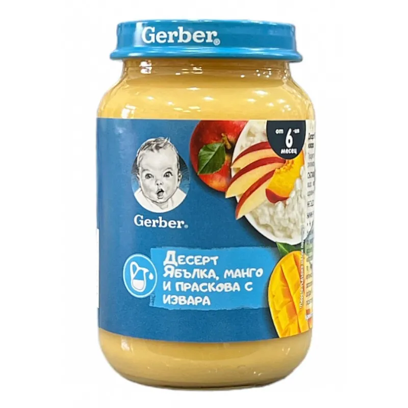 GERBER Десерт Ябълки, манго и праскова с извара 6м. 190г