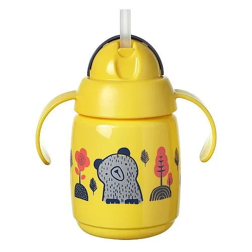 Tommee Tippee SUPERSTAR НЕРАЗЛИВАЩА СЕ ЧАША СЪС СЛАМКА с дръжки 300мл 6м+ BACSHIELD Жълт