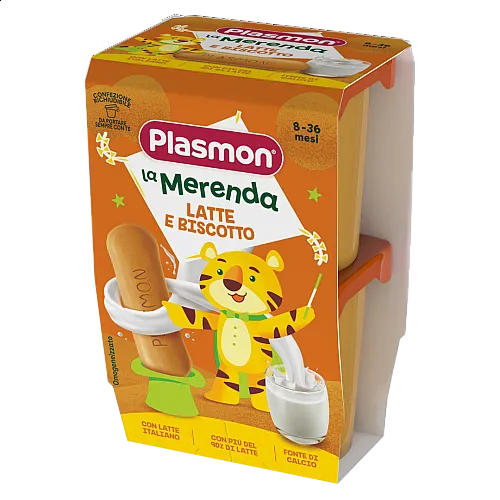 PLASMON Млечен десерт с бишкоти 8м. 2х120г