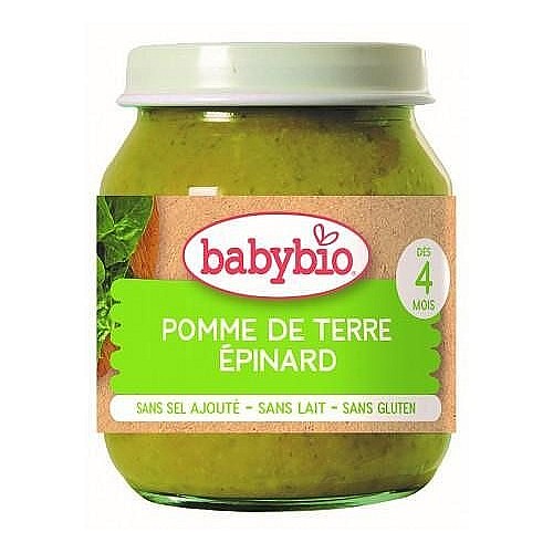 Babybio Био зеленчуково пюре картофи и спанак 4м.130г