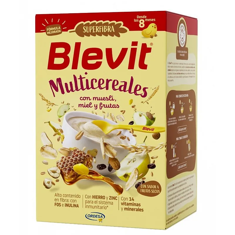 Blevit Безмлечна каша SUPERFIBER Multicereals С Мюсли, Мед И Плодове 8м. 500г