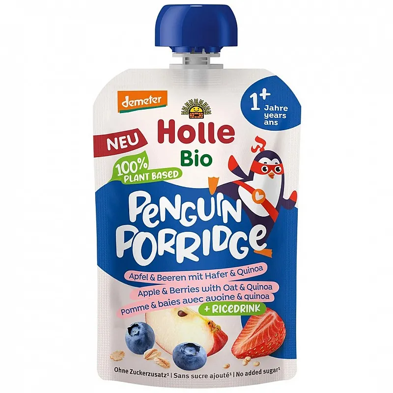 HOLLE БИО пюре ябълка и горски плодове с овесени ядки и киноа 12м. 110г