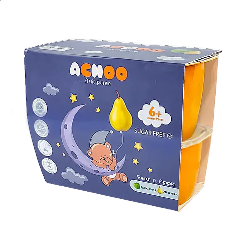 Achoo Пюре ябълка и круша 6м. 4х100г