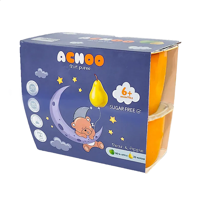 Achoo Пюре ябълка и круша 6м. 4х100г