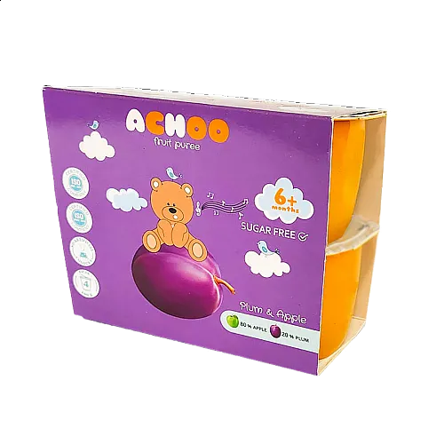 Achoo Пюре ябълка и слива 6м. 4х100г