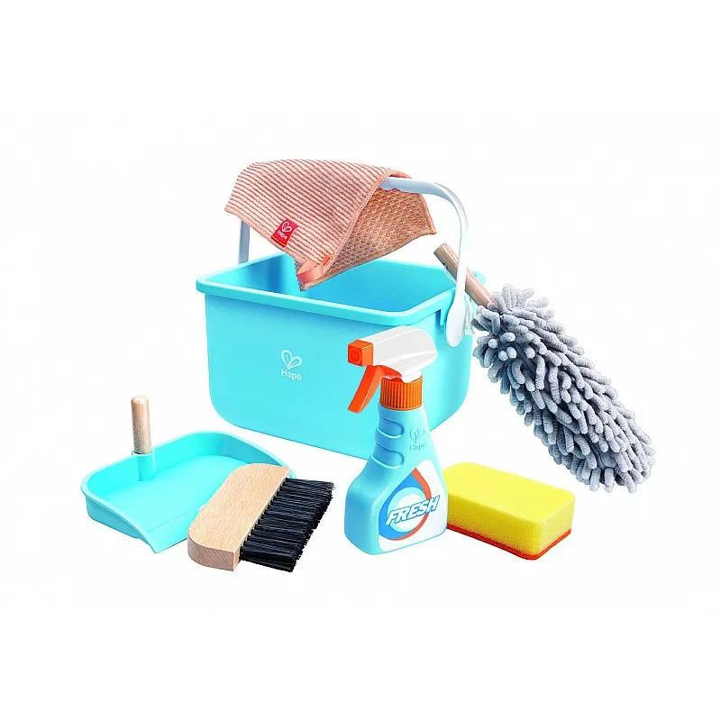 Детска играчка, Hape, Комплект за почистване с кофа, 7 части