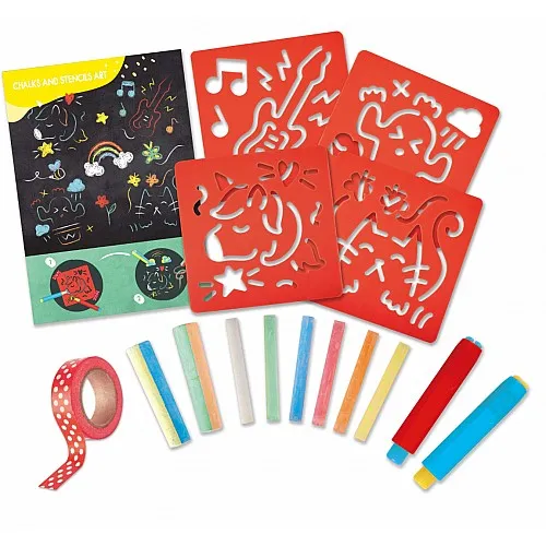 Творчески комплект, Hape, Забавно рисуване с тебешири и шаблони, 21 части