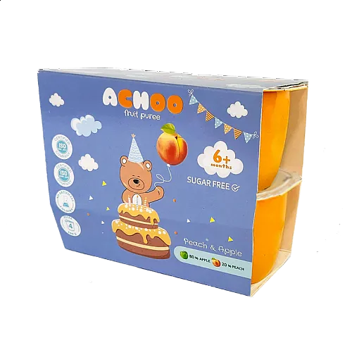 Achoo Пюре ябълка и праскова 6м. 4х100г
