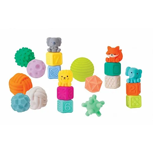 Комплект меки сензорни бебешки играчки, Infantino, 20 броя