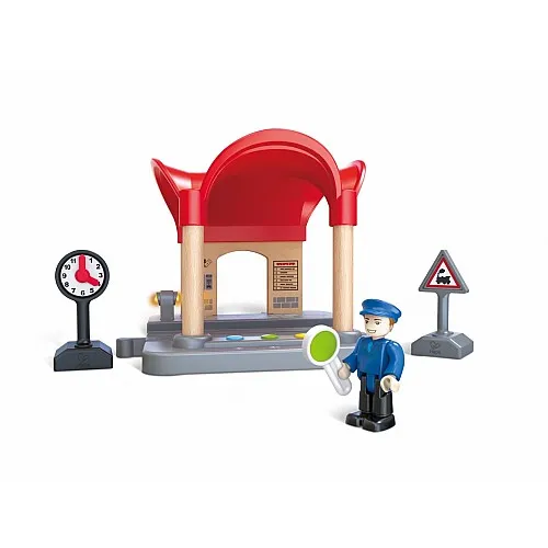 Комплект за игра, Hape, Интерактивна ЖП гара, 5 части