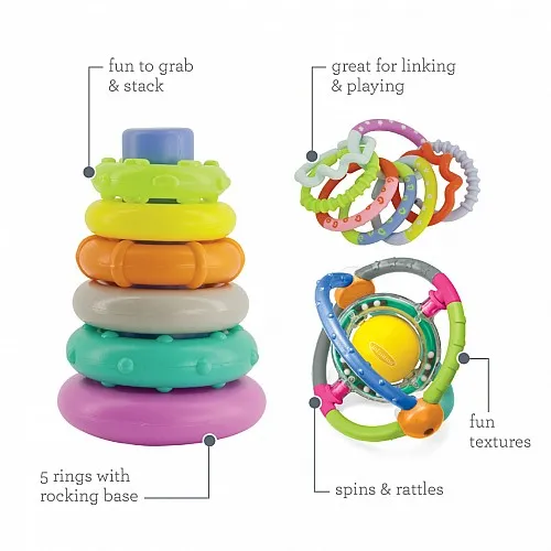 Комплект 3 цветни бебешки играчки, Infantino, 15 части
