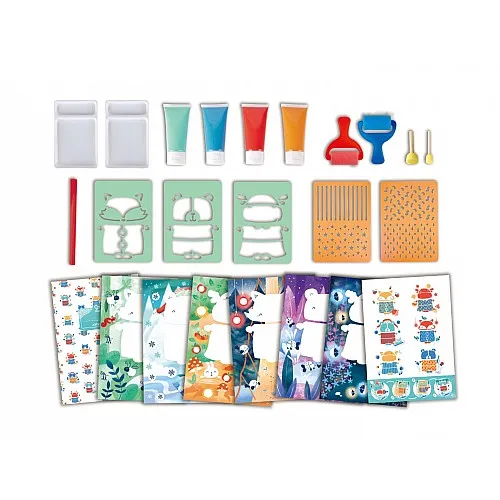 Творчески комплект, Hape, Забавно рисуване с гъба и шаблони, 16 части