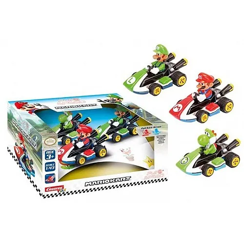 Комплект пулбек колички, Carrera, Super Mario, Марио, Луиджи и Йоши, 3 броя