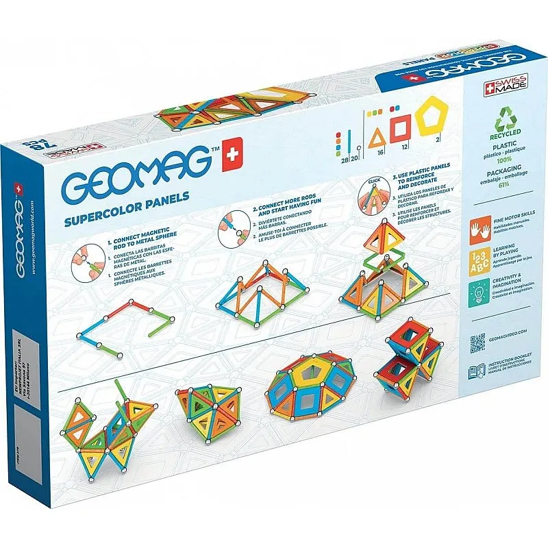 Магнитен конструктор, Geomag, Supercolor Panels, 78 части