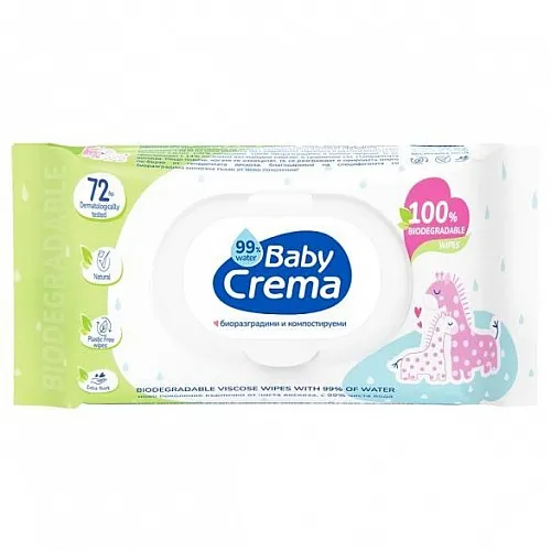 Биоразградими мокри кърпички Baby Crema с 99% вода 72бр