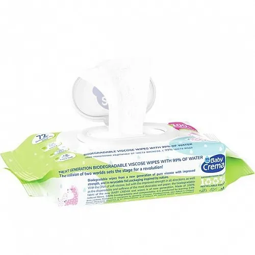 Биоразградими мокри кърпички Baby Crema с 99% вода 72бр