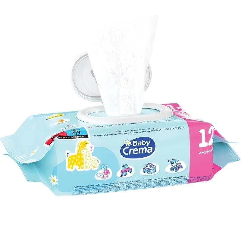 BABY CREMA Бебешки мокри кърпички с Лайка 120бр