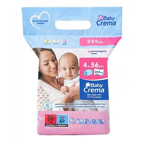 Mокри кърпички Baby Crema с екстракт от памук, 4 x 56бр