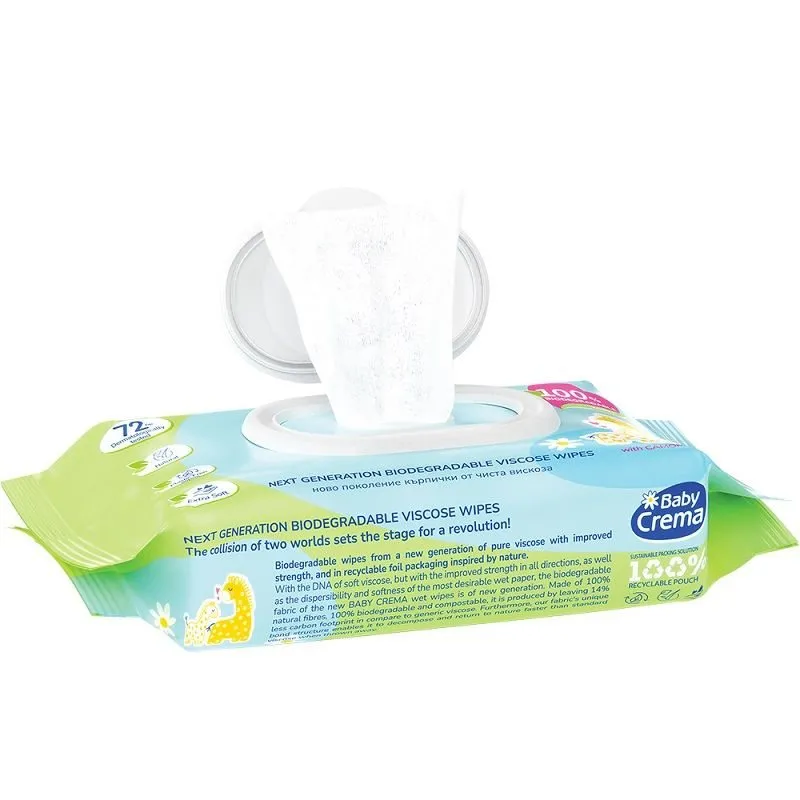 BABY CREMA Биоразградими мокри кърпички Лайка с капак 72бр