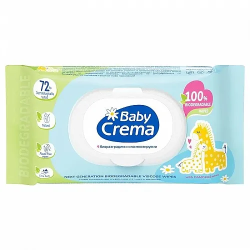 BABY CREMA Биоразградими мокри кърпички Лайка с капак 72бр