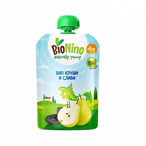 BioNino БИО Плодова Закуска Круша и Слива 4м. 100г
