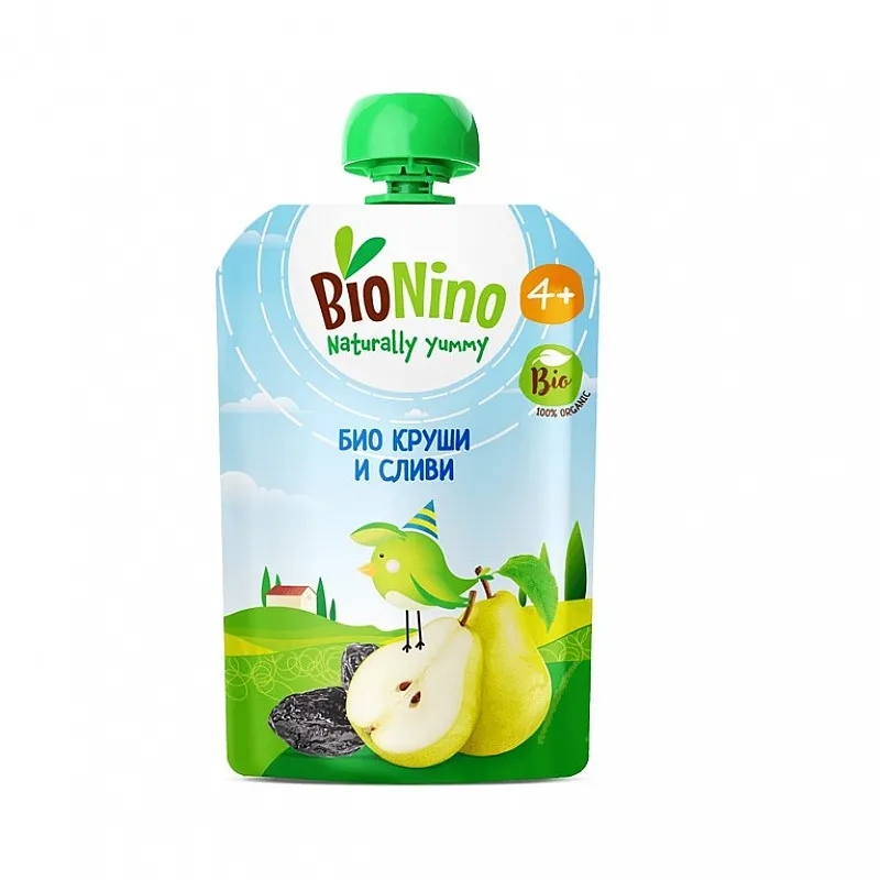 BioNino БИО Плодова Закуска Круша и Слива 4м. 100г