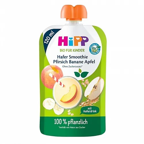HiPP БИО Смути Праскова, ябълка, банан и овес 12м. 120г