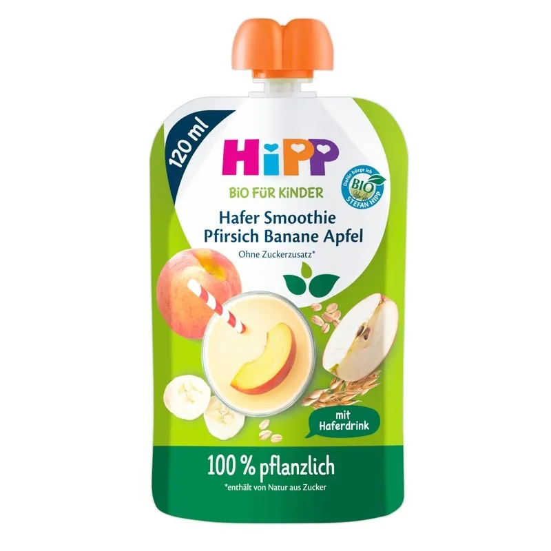 HiPP БИО Смути Праскова, ябълка, банан и овес 12м. 120г