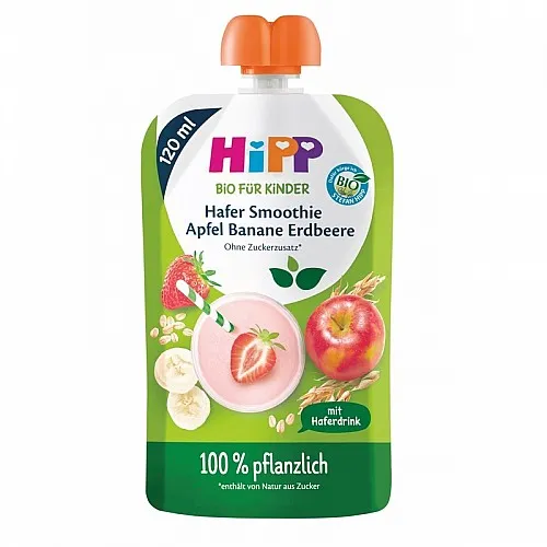 HIPP БИО Смути Ябълка, банан, ягода и овес 12м. 120г