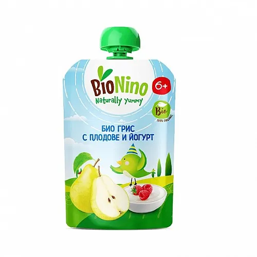 BioNino БИО плодова закуска с овесена каша, праскова и банан 6м. 100г