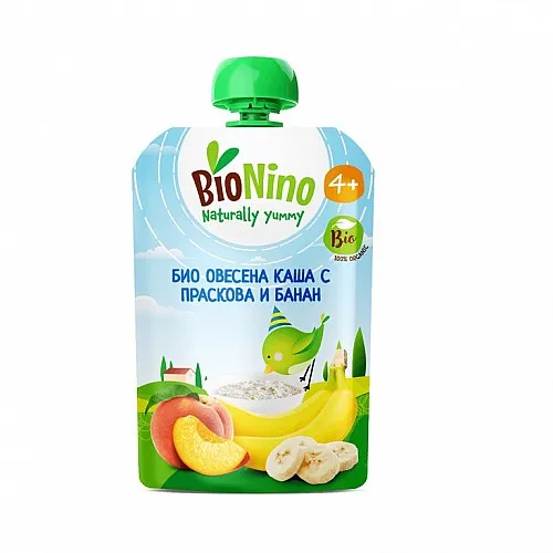 BioNino БИО плодова закуска с овесена каша, праскова и банан 4м. 100г