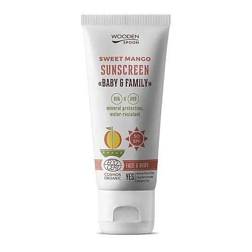 WOODEN SPOON Био Слънцезащитен лосион за лице и тяло “Sweet Mango” SPF 50 100мл