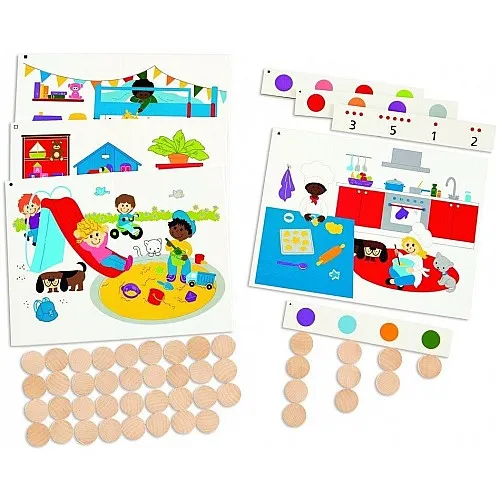 Комплект дървена игра, Hape, Намери, събери и преброй, 53 части