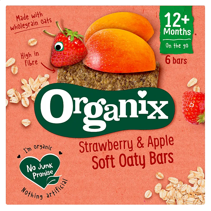 Organix Овесен бар ябълка и ягода 12м. 6х23г