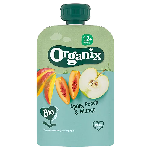 Organix Пауч ябълка, праскова и манго 12м. 100г