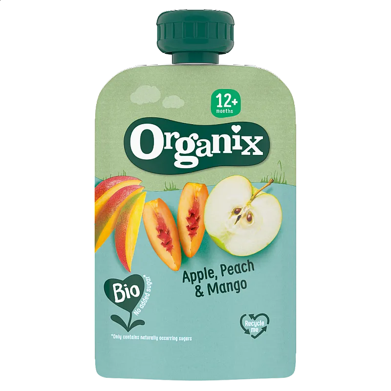 Organix Пауч ябълка, праскова и манго 12м. 100г